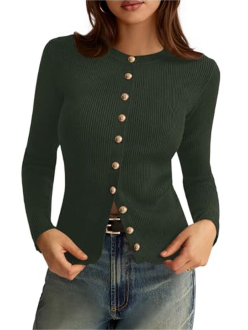 Women's Lightweight Ribbed Knit Button Down Cardigan Sweater Long Sleeve